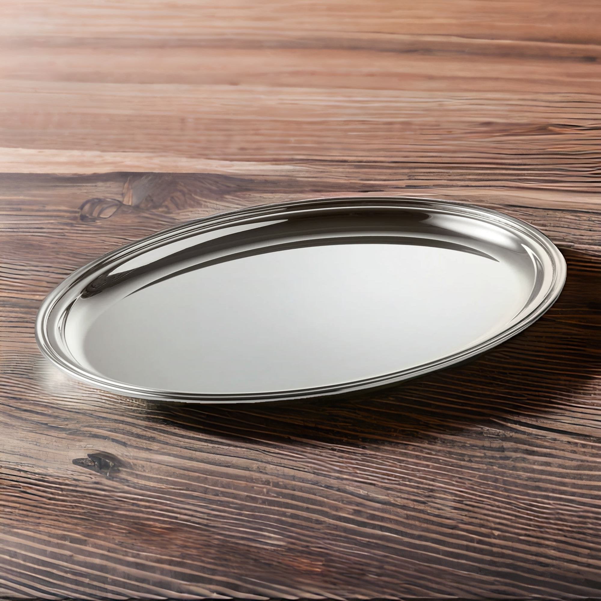 Großes ovales 925er Silber-Tablett mit Rillenrand - Bild 4