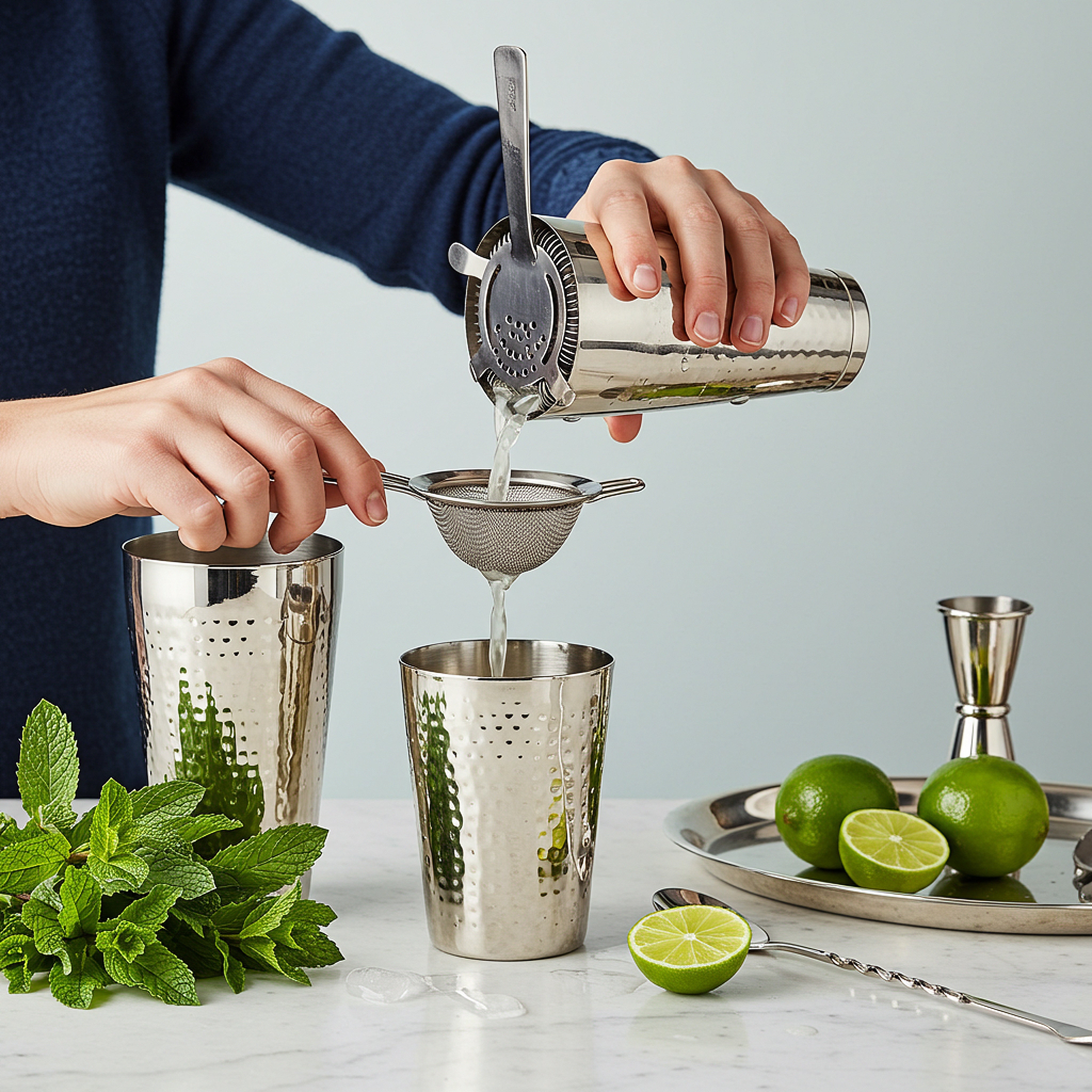Cocktail mixen mit Silber Produkten