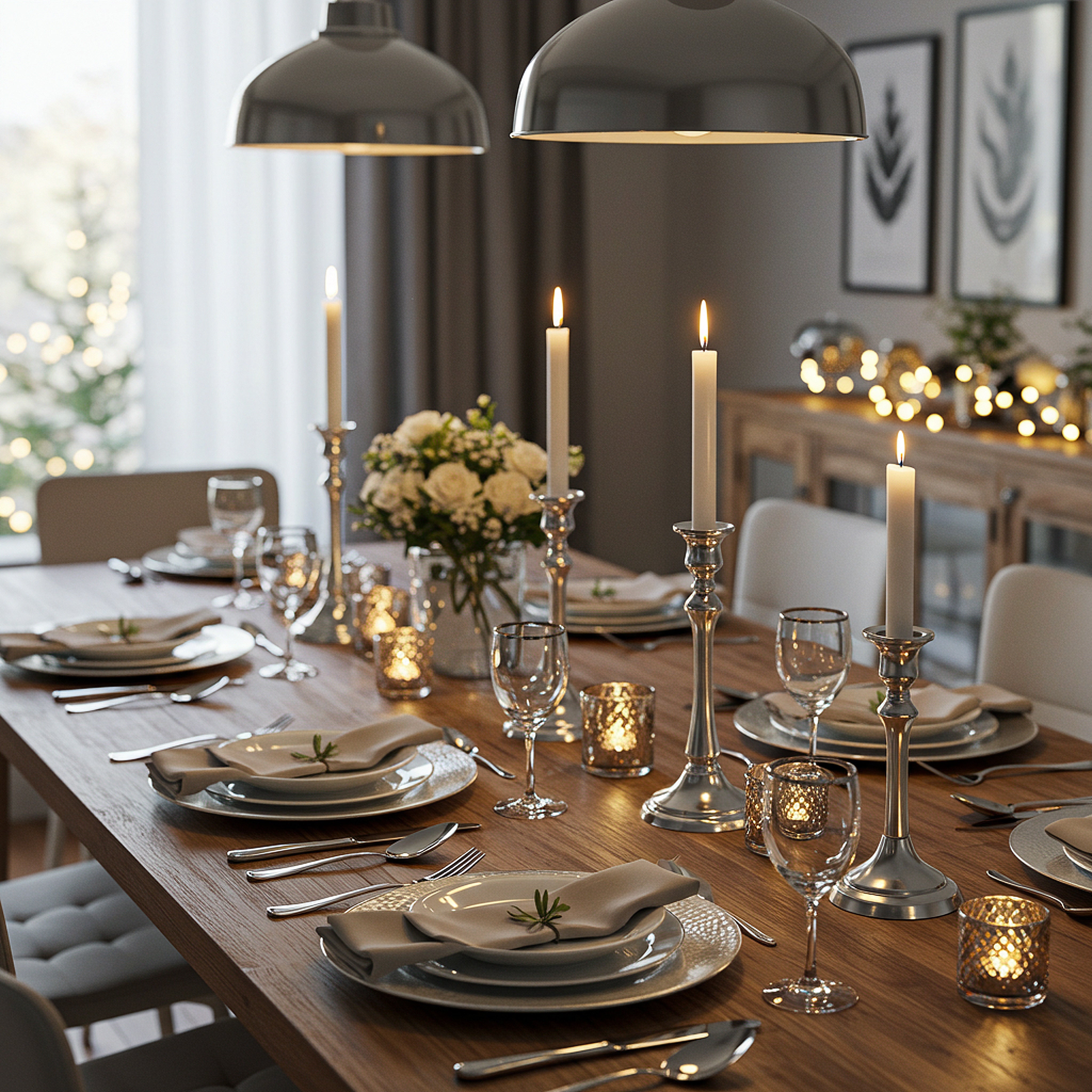 Gedeckte Tafel mit Tafelsilber