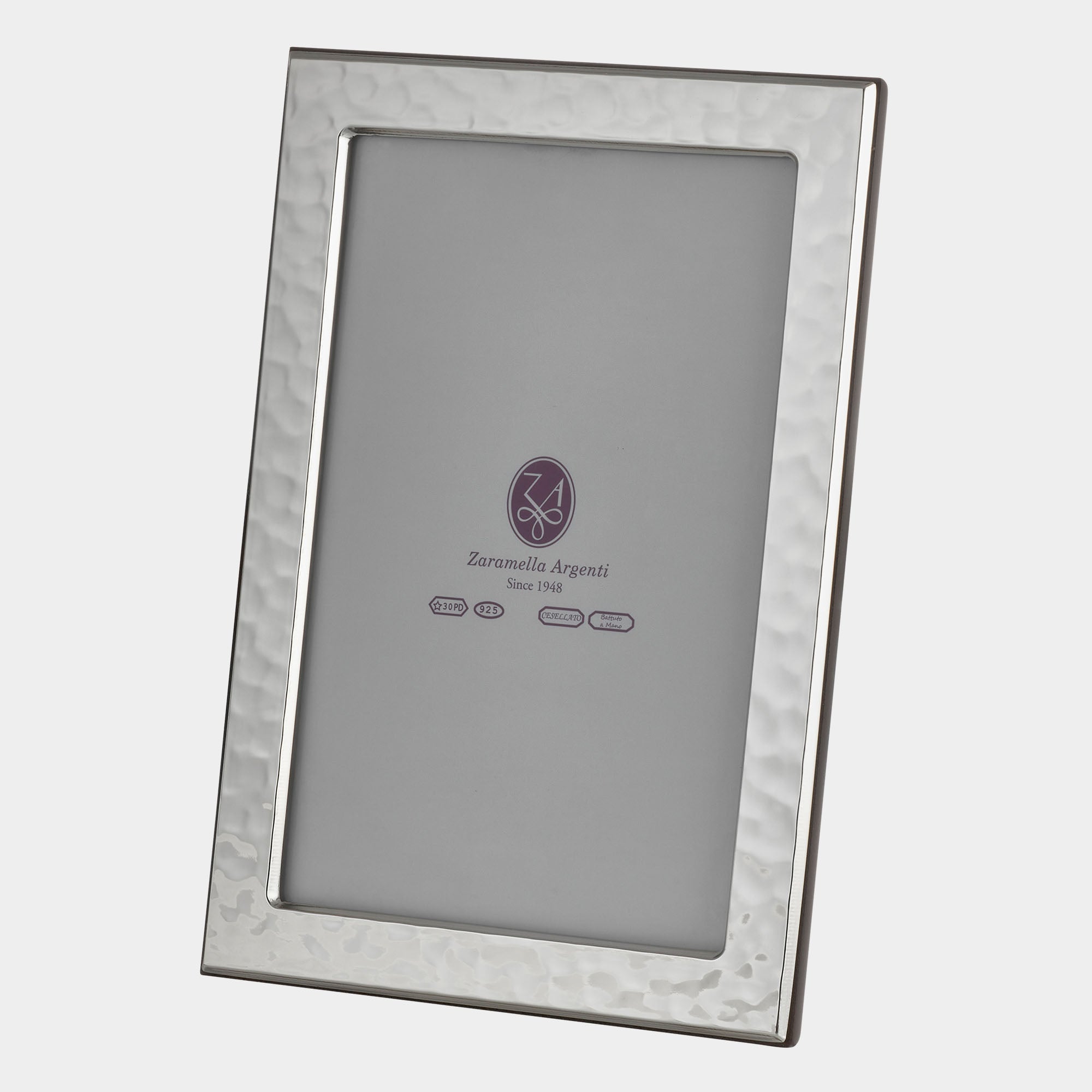 10x15 Massiver Sterling Silber 925er gestempelter Fotorahmen Bilderrahmen  mit Rückseite aus Mahagoni-Holz 7200/10x15