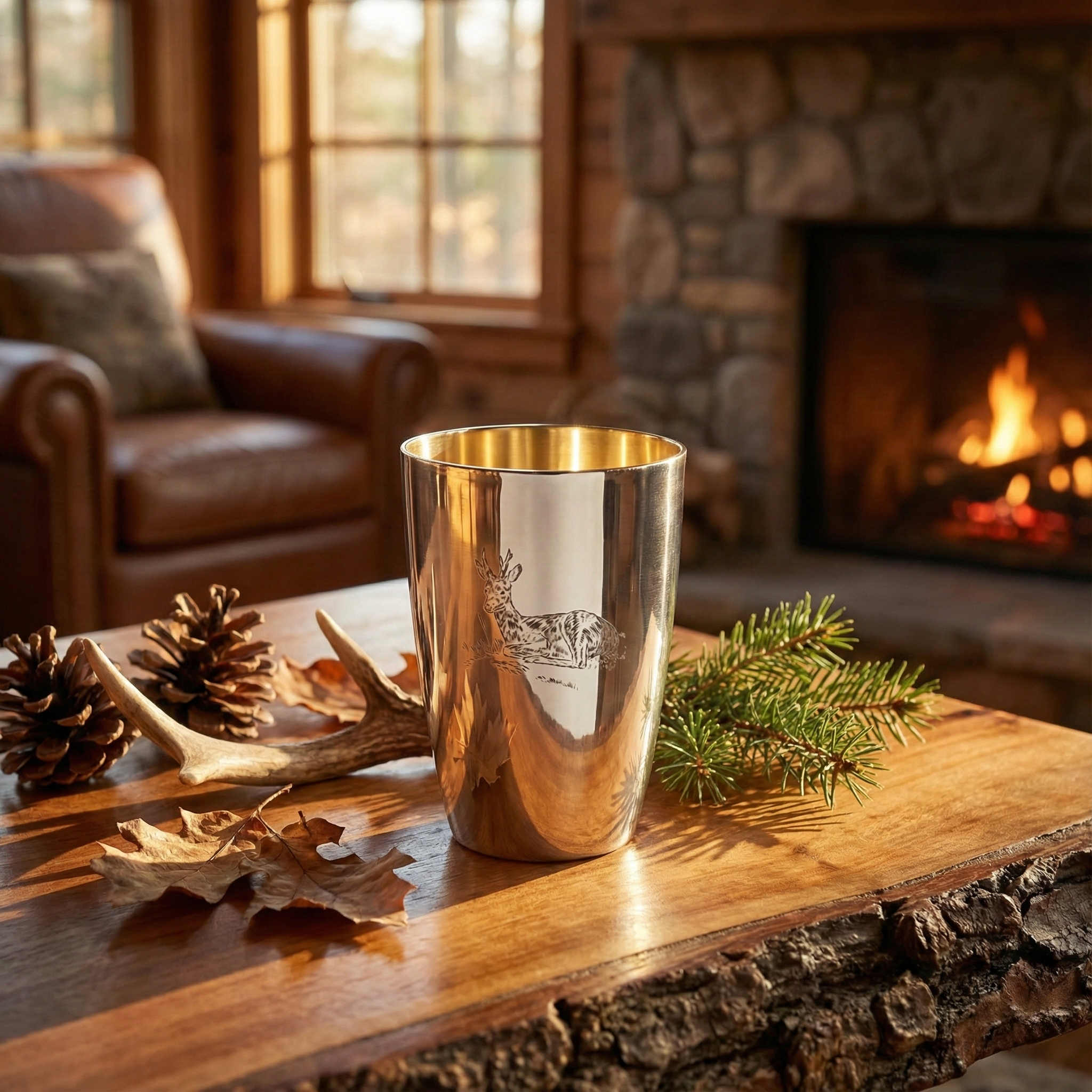 Massiver 925 Sterling Silberbecher mit Jagdgravur - Motiv „Reh“ - Bild 3