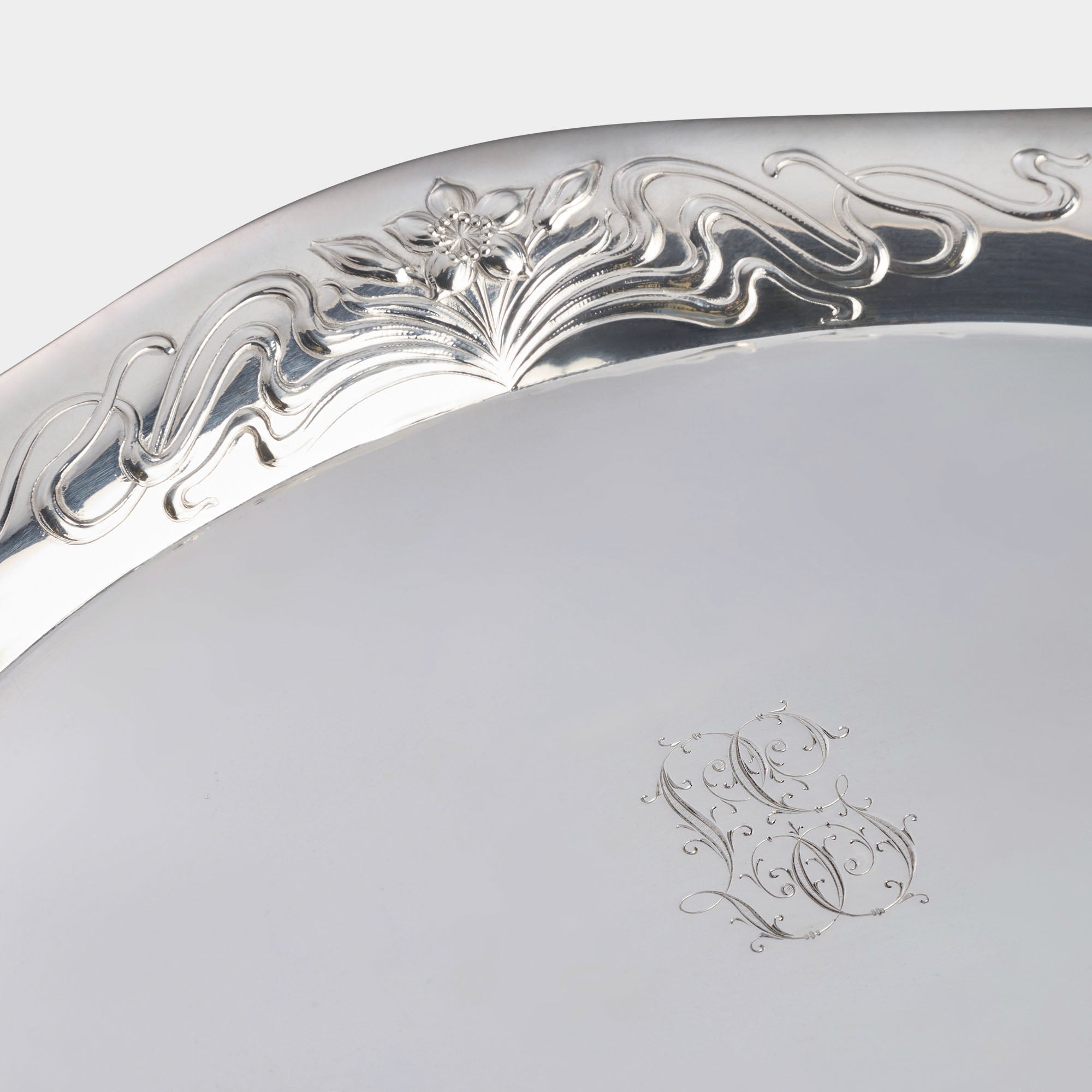 Ovales Jugendstil-Tablett 800er Silber mit Monogramm „LG“ - Bild 2