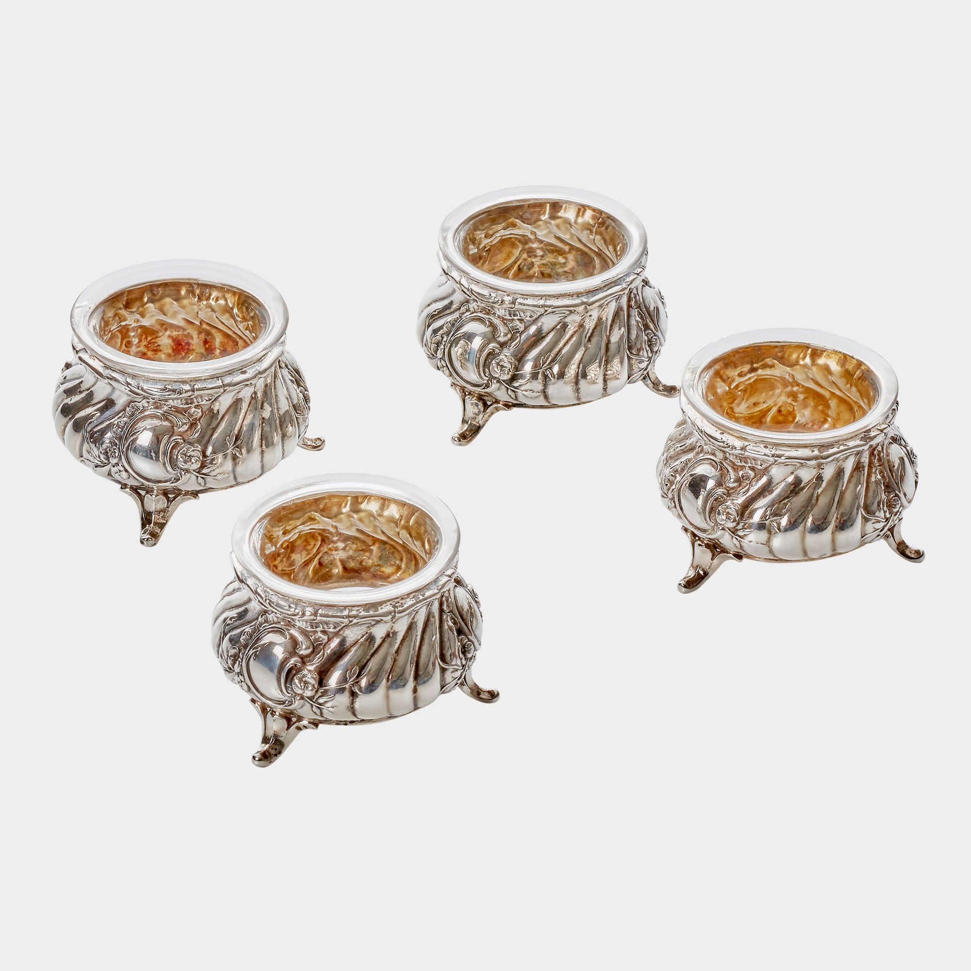 Salzgefäße mit Glaseinsatz (4 Stück) aus 800er Echtsilber von Koch & Bergfeld - Bild 1