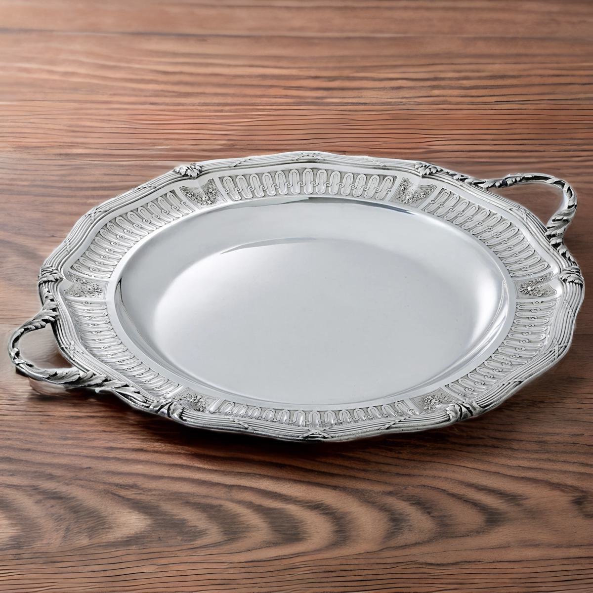 Echtsilber-Tablett mit Blütengriffen - Bild 4