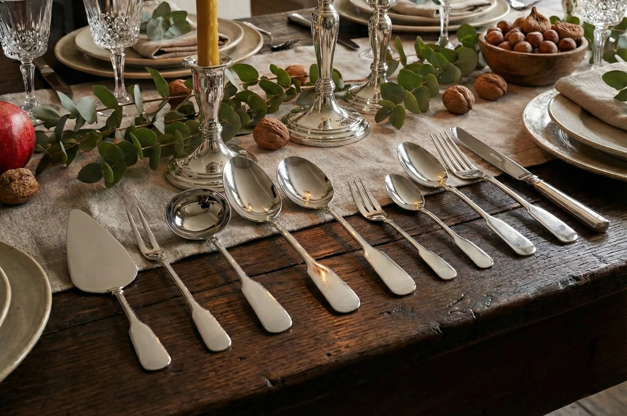 Silberbesteck auf der Tafel