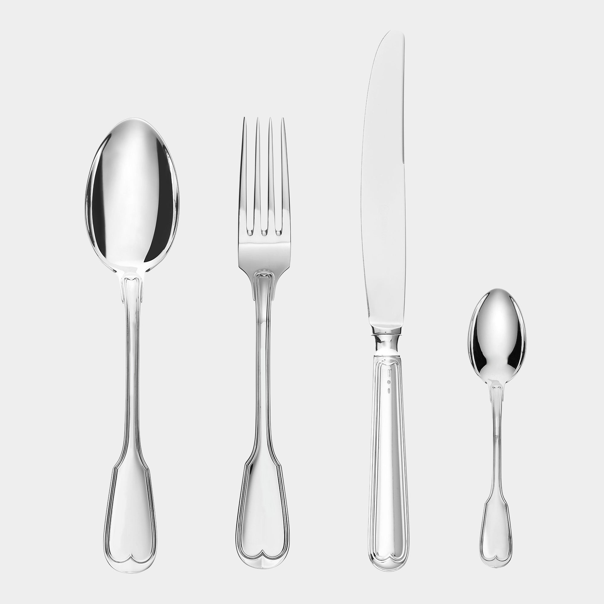 4-tlg. Tafelbesteck aus 925er Silber - Modell Augsburger Faden - Bild 1