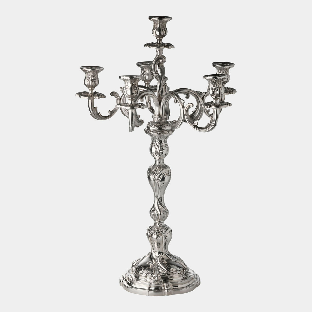 6-flammige 800er Silber-Girandole im Rokokodesign - Bild 1