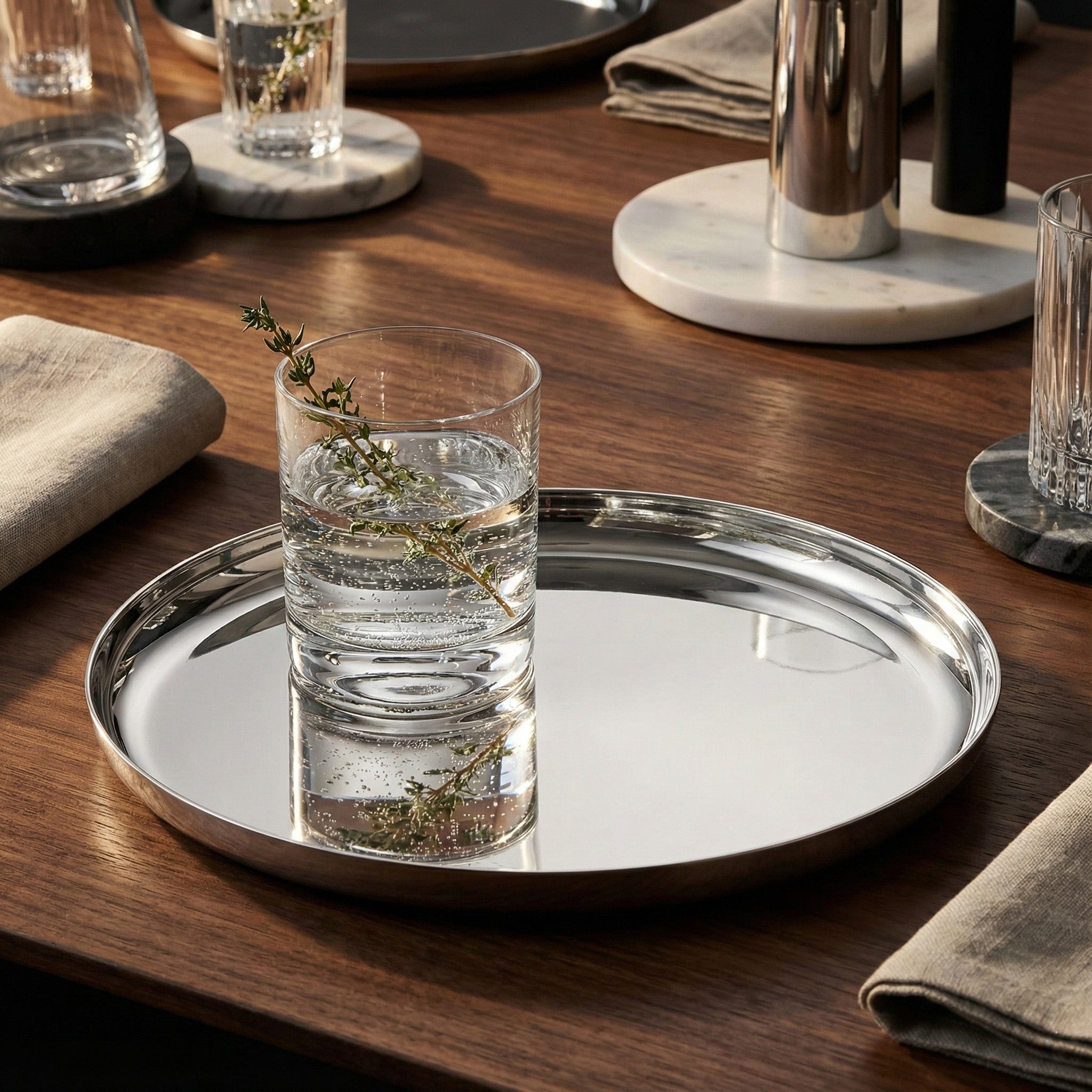 Rundes Tablett aus 925er Echtsilber