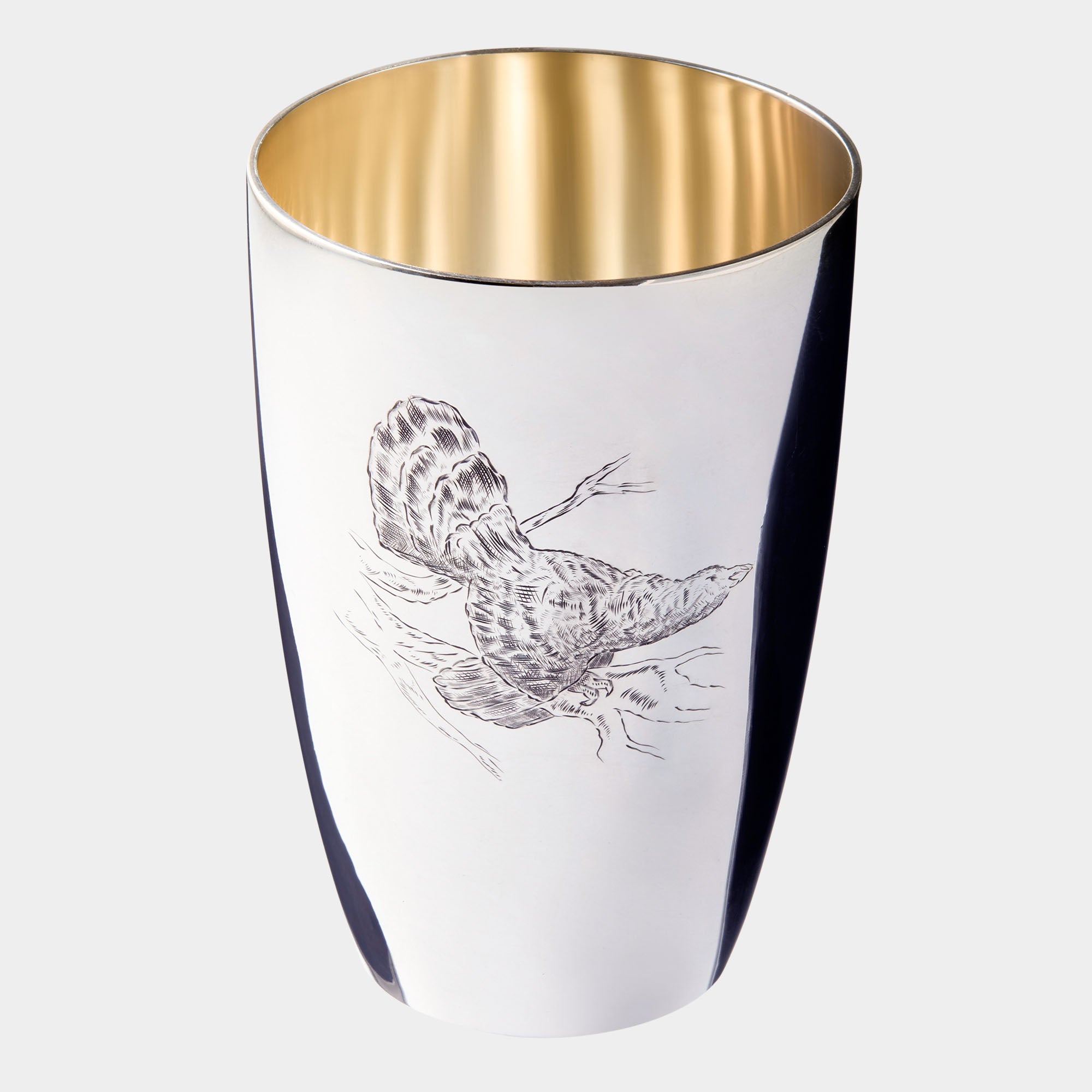 Massiver 925 Sterling Silberbecher mit Jagdgravur - Motiv „Auerhahn“ - Bild 1
