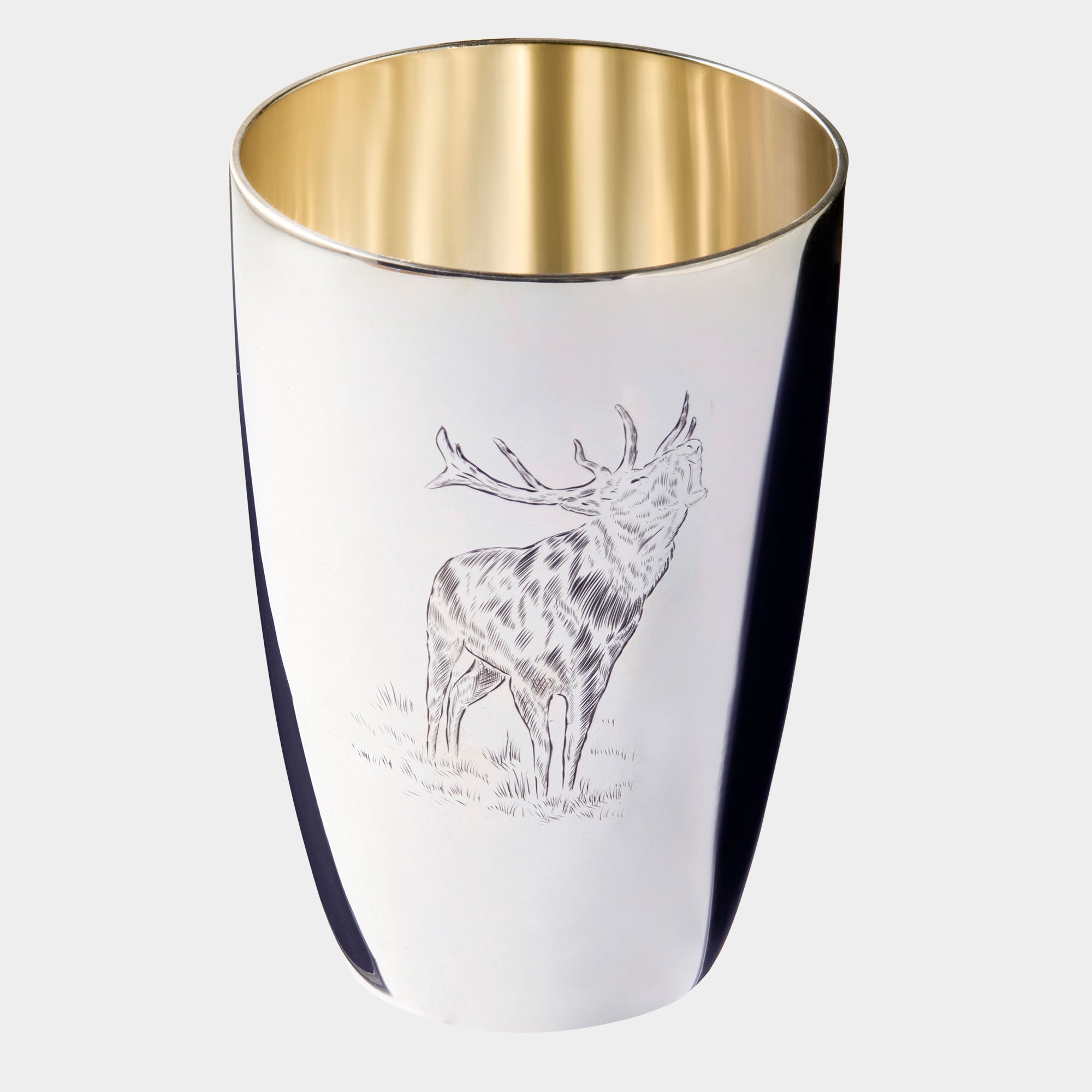 Massiver 925 Sterling Silberbecher mit Jagdgravur - Motiv „Hirsch“ - Bild 1