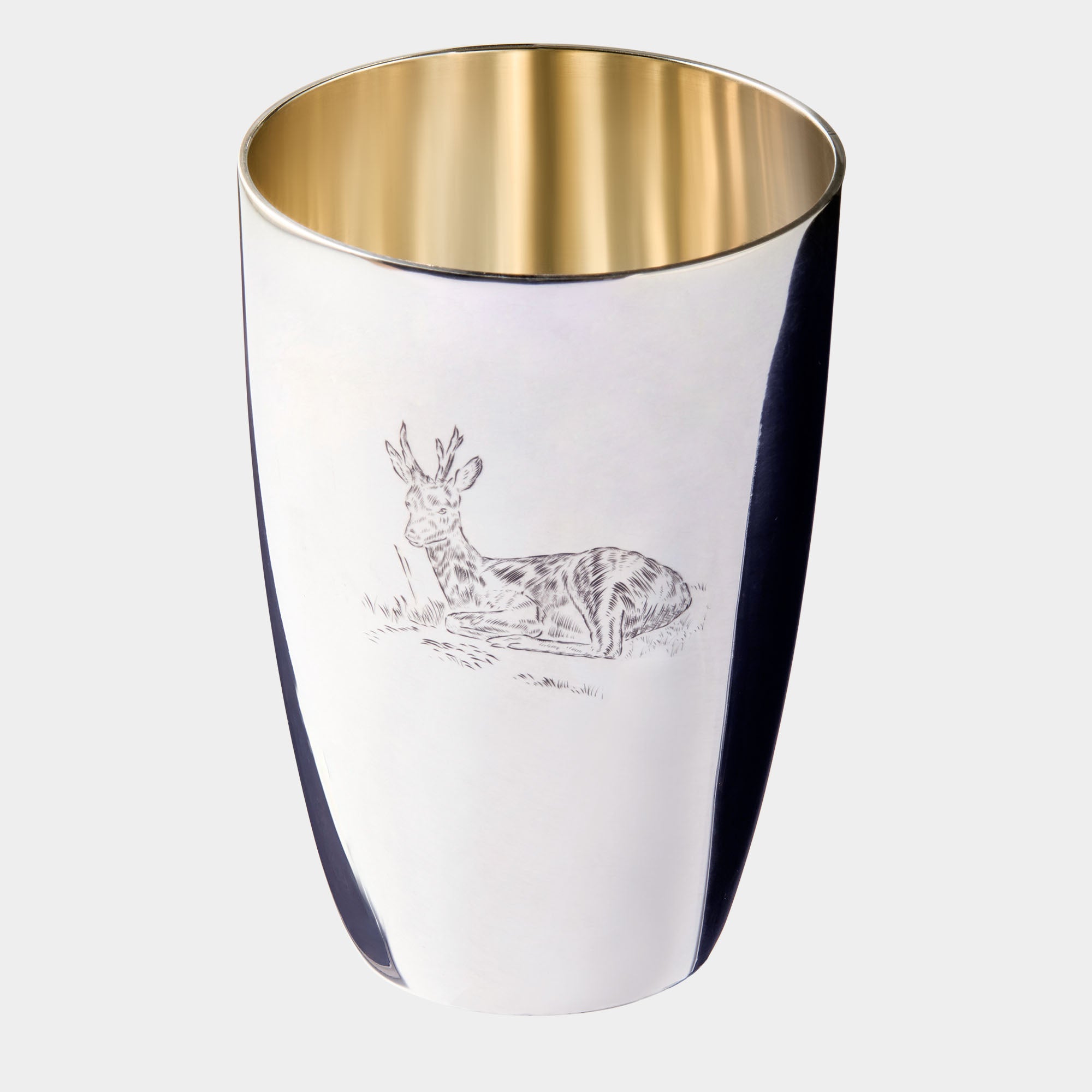 Massiver 925 Sterling Silberbecher mit Jagdgravur - Motiv „Reh“ - Bild 1