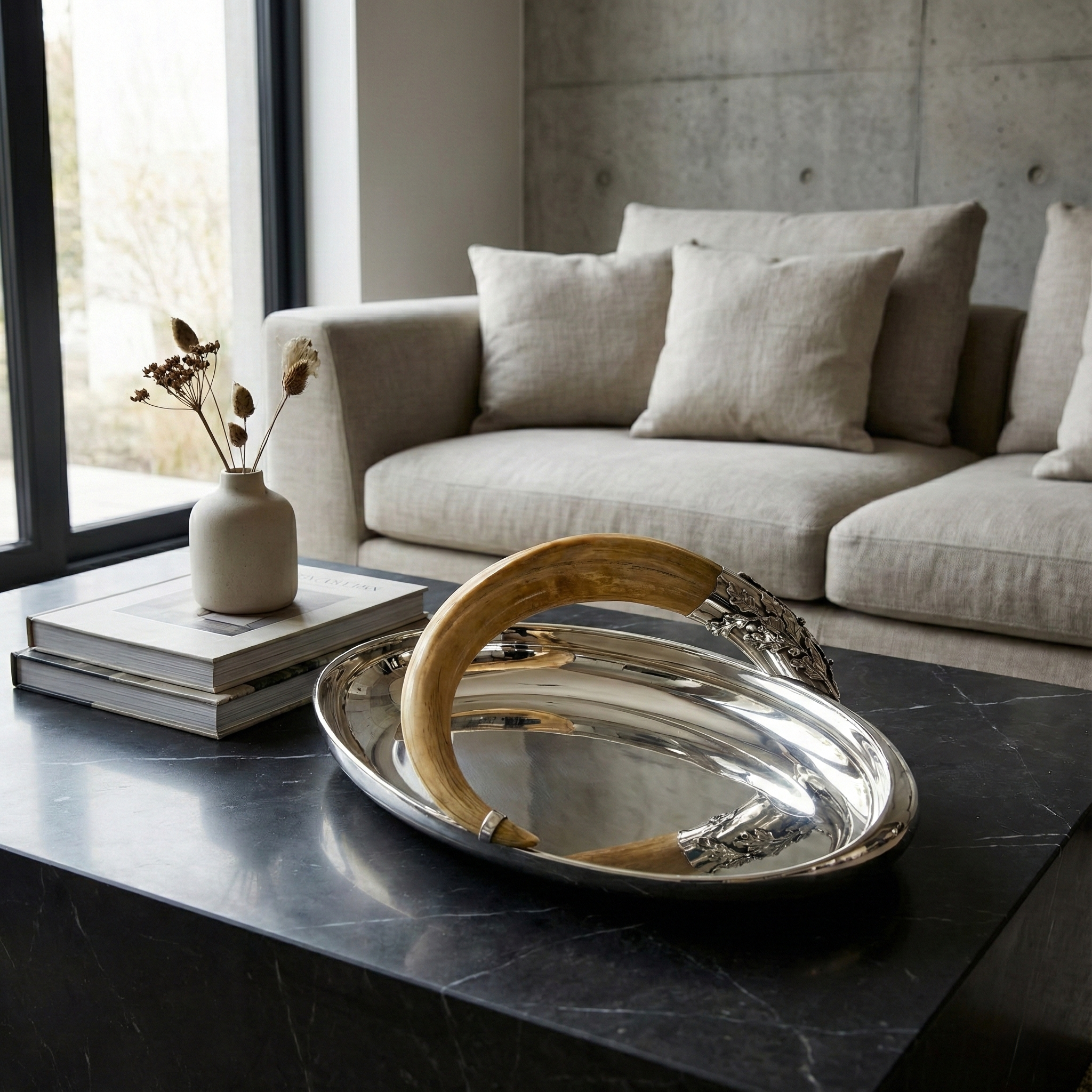 Luxus-Servierschale aus 925er – Ovale Form mit Eichenlaub & Eberzahngriff - Bild 2