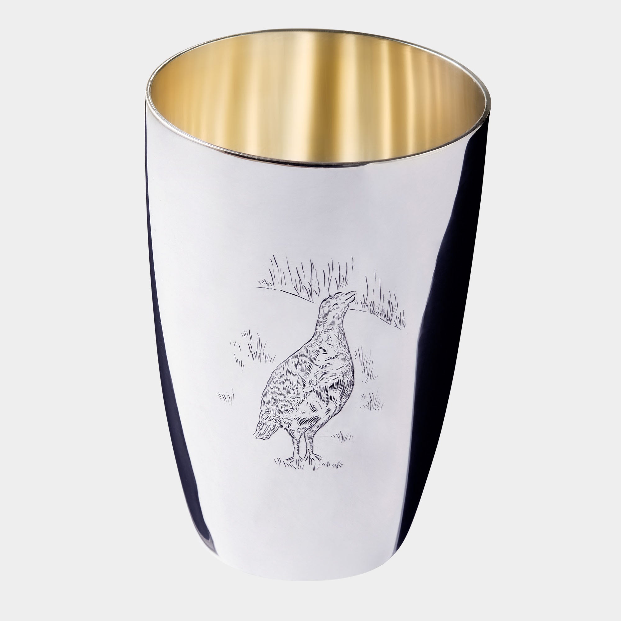 Massiver 925 Sterling Silberbecher mit Jagdgravur - Motiv „Rebhuhn“ - Bild 1